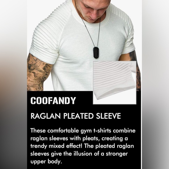 COOFANDY Men's Muscle T-Shirt Pleated Raglan Sleeve Bodybuilding Gym Tee Size M - Picture 5 of 6